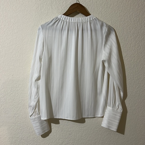 FRAME | Shirred Neck Tie Off White Silk Blouse XS - Picture 7 of 7